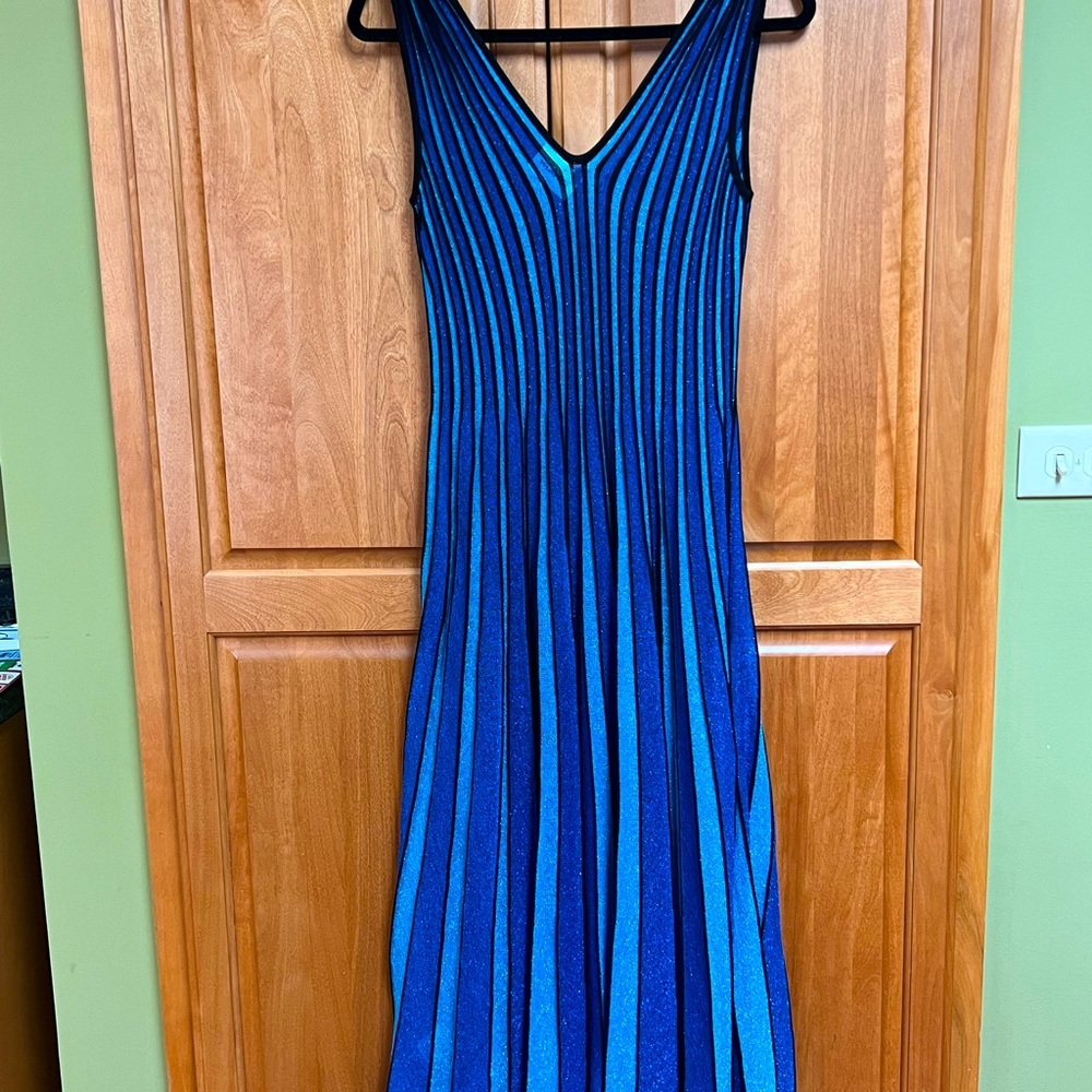 Beautiful blue and turquoise sleeveless dress by Greek designer, Mario SA.  NWT